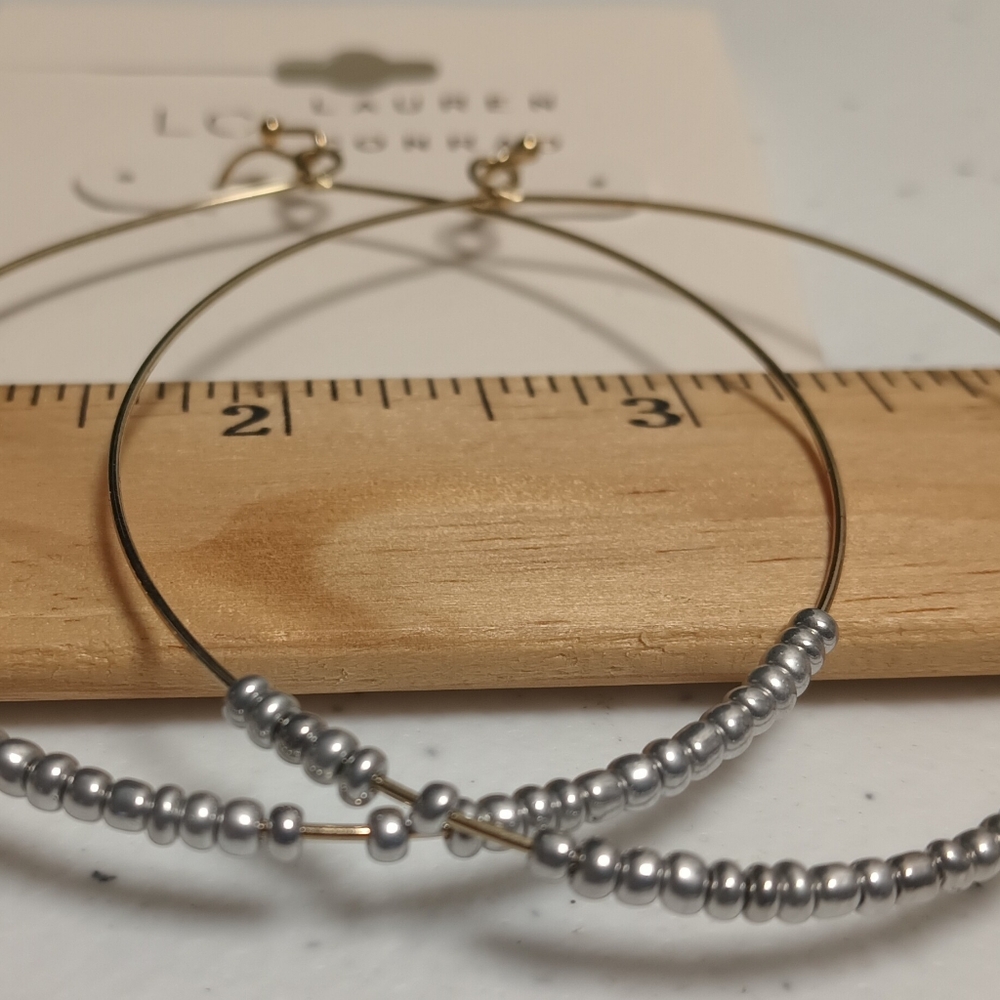 LAUREN CONRAD GOLDTONE LARGE BEADED HOOPS - Picture 4 of 5